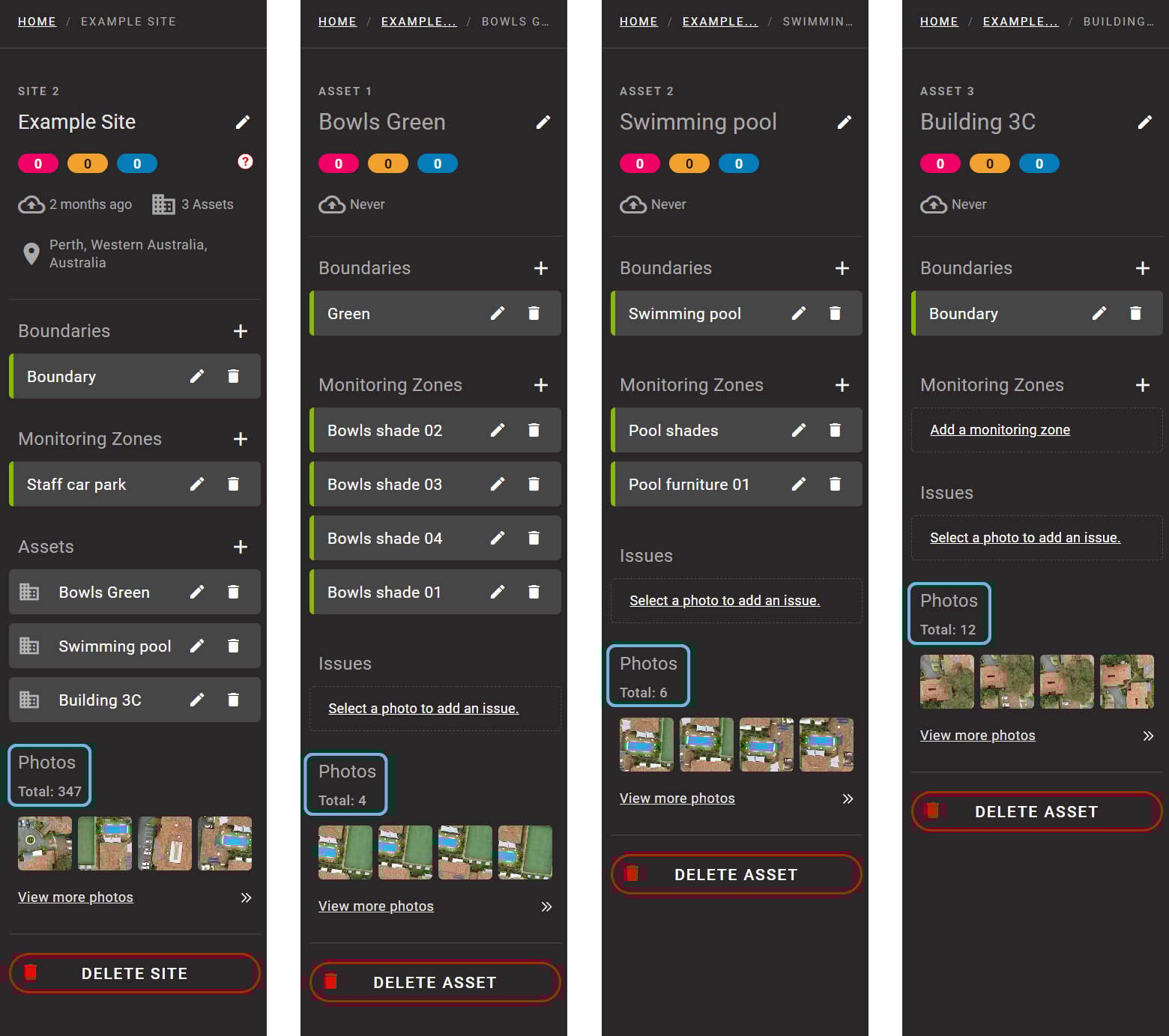 Asseti - photos associated with site, assets
